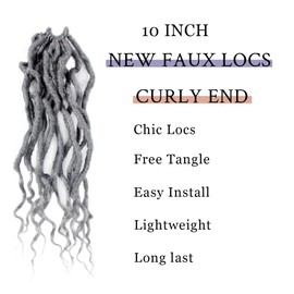 BOHOBABE Faux Locs Crochet Hair 10 Inch, Boho Soft Crochet Locs with Curly Ends, Short Grey Bohemian Goddess Locs Crochet Braids for Black Women (6 Packs, Gray)