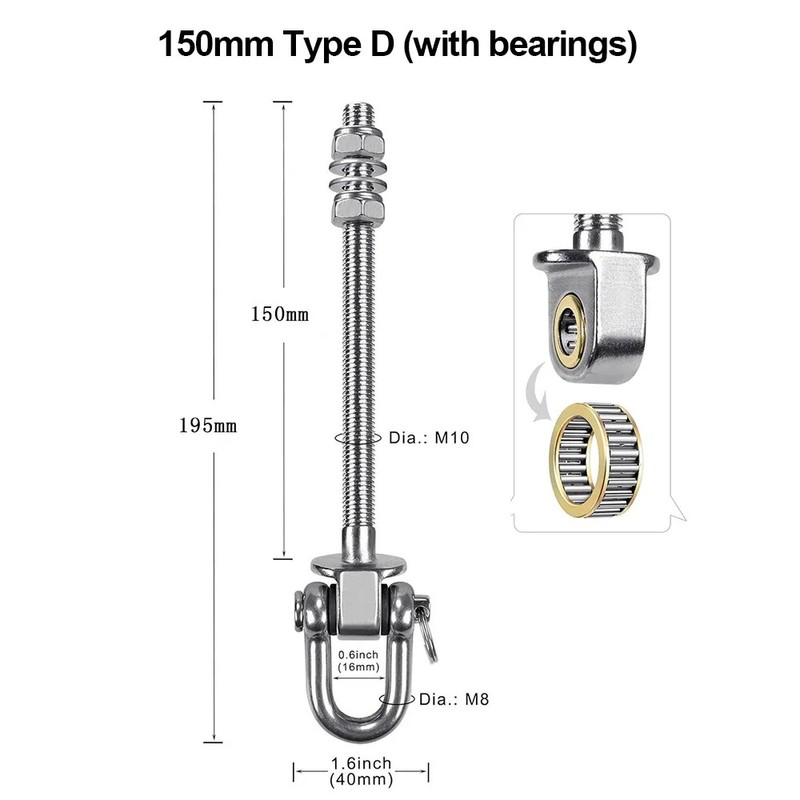 Stainless Steel Swing Hook with 5.91 Inch Threaded Shaft, Swivel