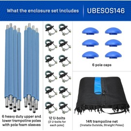 Machrus Upper Bounce Trampoline Safety Enclosure Set for 7.5 FT 10FT 12FT 13FT 14FT 15FT Frames - Includes Net, Poles & Hardware - Installs Outside Frame
