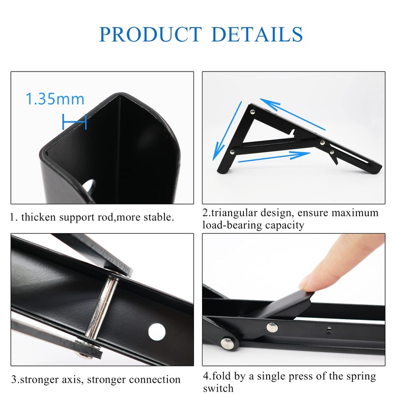 Quanerba Pack of 2 Folding Shelf Brackets 10in (Max Load