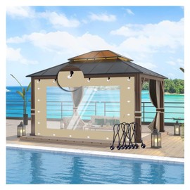 PVC Plastic Tarp Cover Sheet with Eyelets 0.5mm Waterproof Tarpaulin Curtains for Garden, Patio, Porch, Customizable bujnie (Color : Clear Beige, Size : 1x2m)