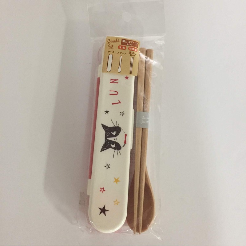 Nakano MM-520 Potter Happy Cat Chopsticks & Spoon Combo Set,