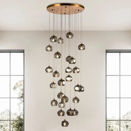 Yaskina 3-Light Prism Crystal Pendant Light, Modern Smoke Crystal Pendant Light Fixtures 9W, Triple Pendant Round Ceiling Pendant Lighting for Dining Room Kitchen Island