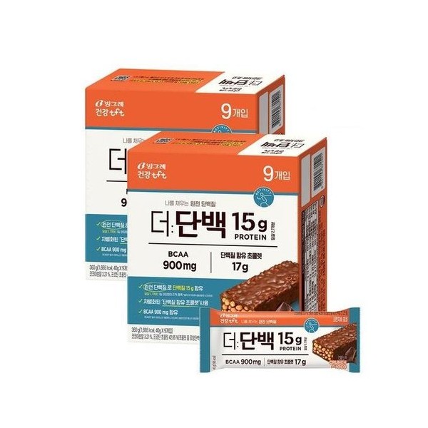 Binggrae The Protein Crunch Bar Chocolate 40g 9 packs 2, One ColorOne Color_1One Size1 / 빙그레 더단백 크런치바 초코 40g 9개입 2개, One ColorOne Color_1One Size1