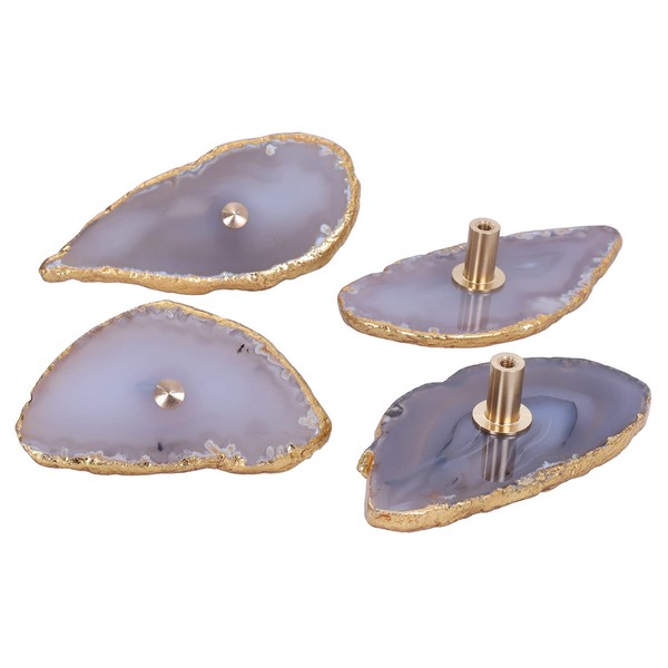 Cheungshing Set of 4 Gold Plated Edge Agate Slice Knobs,