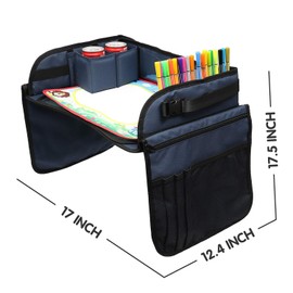 Becko US Children’s Travel Toy Tray Kids’ Car Seat Snack, Game Tray Activity Table for Stroller, Car, Airplane, Road Trip with Doodle Mat, Foldaway & Portable