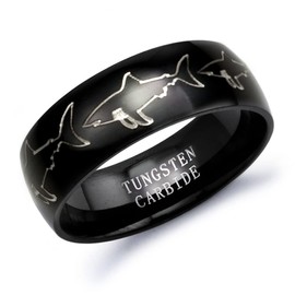 Shark Ring, Tungsten Carbide Black Classic Domed Wedding Band Ring Sizes 5 to 14 (9)