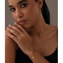 LeCalla 925 Sterling Silver Hearts Bracelets for Women | 14K Gold-Plated Station Heart Charm Bracelet | Adjustable Heart-Link Bracelet 7.5 Inches