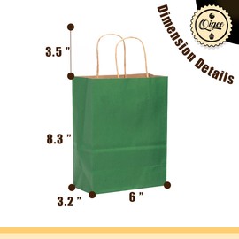 qiqee 32-Packs Deep Green Paper Gift Bags with Handles Bulk 8.26"×6"×3.15" Small Size Gift Bags Multiple Uses