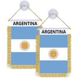 2PCS Argentina Suction Cup Hanger Hang Flag,4×6 inch Small Argentinians Hanging Banner,Tiny Printing Decor For Office Home Table Car