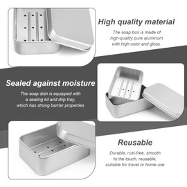 SHENGYIG Pack of 3 Aluminium Soap Box, Soap Dish with Lid, Upgrade Seal, Soap Box with Drain Grid, Silver Soap Box, Smooth Feel, for Travel and Home Use