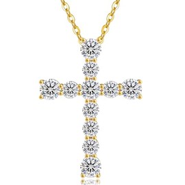 KRKC&CO Cross Necklace for Women, Sterling Silver Pendant, Anniversary Birthday Gift for Wife, Mom Wedding, 1.2mm, 20in, 14K Gold