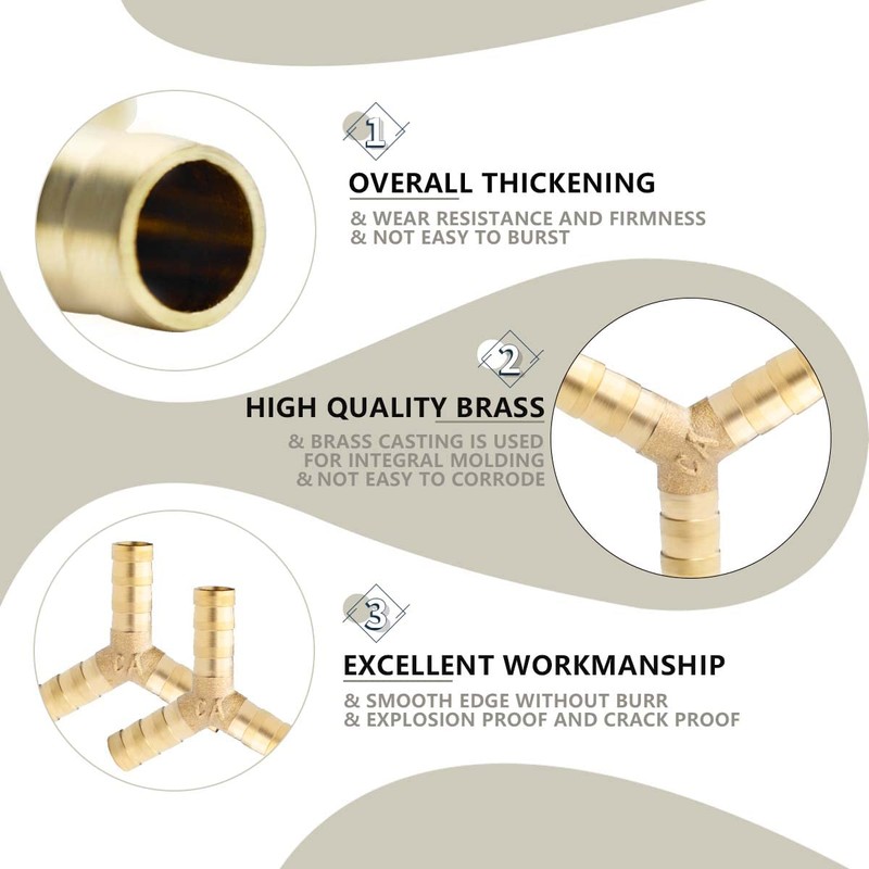 Bwintech 6pcs 8mm 3 Way Y Shaped Brass Hose Connector