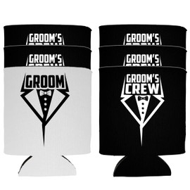 NeeNoNex Groom and Groom's Crew Tuxedo Insulated Can Coolie Coolers (12, G + Groom's Crew Tux)
