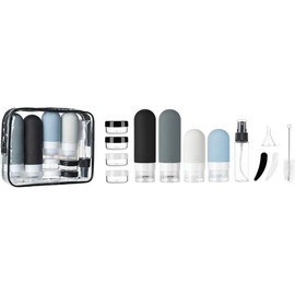 Triko Juego de 16 Botellas de Viaje, Recipientes Rellenables y Exprimibles de Silicona a Prueba de Fugas para Artículos de Tocador, Acondicionador, Champú, Loción (Colores neutros)
