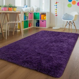 Andecor Shag Area Rug for Living Room, 4x6 Feet Purple Soft Fluffy Indoor Plush Throw Rugs for Bedroom Girls Kids Room Nursery Dorm Home Decor Carpet