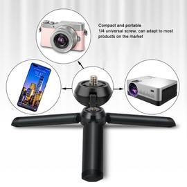 Portable Desktop Tripod, Aluminum Alloy Camera Tabletop Tripod Stand for Digital SLR Camera, Phone Clamp, Action Cameras, Selfie Sticks, with 1/4 Inch Screw Hole