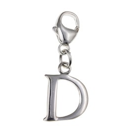 Initial Letter "D" Alphabet Sterling Silver Clip On Charm Pendant with Lobster Clasp for Women Girls - 925 Sterling Silver - For European Charm Bracelets - Letter Jewellery