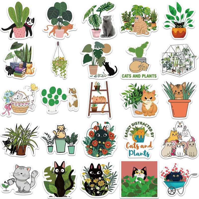Cat Plant Cartoon Stickers for Laptop(50 Pcs),Gift for Kids Teens