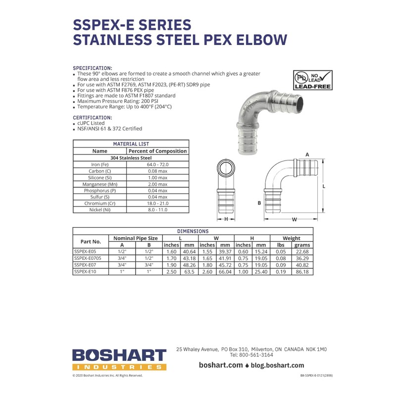 Stainless Steel Pex 90 Elbow 1/2"