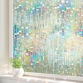 ALIUNI Window Privacy Film, Stained Glass Window Films 3D Rainbow Decorative Static Cling Iridescent Window Tint Heat Blocking Decals Covering for Home Door Vinyl 17.5" x 118.1"
