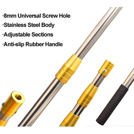 Cyfie 185cm 6Ft Retractable Telescopic Pole, Stainless Steel Fishing Pole with 8mm Screw, Capable for Fishing Hook Harpoon