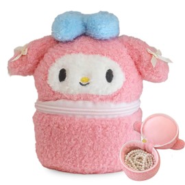 Milnnie Cute Cartoon Jewelry Box - Portable Desktop Organizer for Girls - Adorable Plush Storage Case for Rings, Earrings, and Necklaces - Travel-Friendly & Soft Touch Jewelry Organizer (Pink)