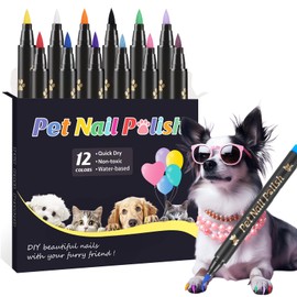 Cherocito Dog Nail Polish Pens Quick Dry,12 Colors Safe Dog Nail Polish Set to DIY Pretty Nails, Ideal Gifts for Dogs Cats Light Dark Nails, Odorless, Non-Toxic, Water-Based Pet Nail Accessories Set