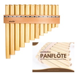 Plaschke Pan Flute 12 Pipes in C Major - The Ideal Set for Beginners Including Pan Flute School - Handmade from South Tyrol - Made of High-Quality Reeds