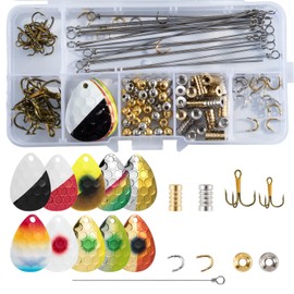 Dr.Fish 140 Pack Spinner Making Kit Colorful Hammered Colorado Blades Lure Making Supplies for Inline Spinners Walleye Rigs Tackle Box Set with Clevis Shaft Lure Bodies Treble Hooks