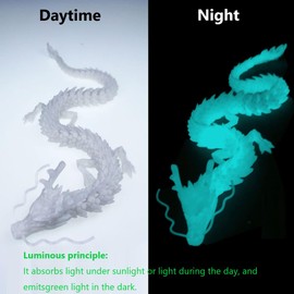 FOLANDO 3D Printed Dragon Glow,45cm Full Articulated Dragons Figure Flexible Joints Luminous Dragonfigurine Home Decor Executive Desk Office Decoration Gift Glow in Dark (Luminous Blue)