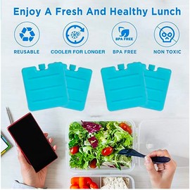 6 Pack Mini Slim Ice Blocks, Quick Freeze, Long Lasting - Freezer Cold Packs for Cooler Bags, Lunch Boxes, Picnics, Camping and Beach Trips, Keeps Food, Drinks and Shopping Cool(Small 6 Pack)