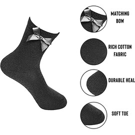 CHAAL ® 3 Ankle Bow Socks Girls Ankle socks Cotton rich school Socks with Fluffy Ribbons Bow, Back to School Socks Uniform Party Wear Comfort Fit Socks Socks Size 12-3 Grey
