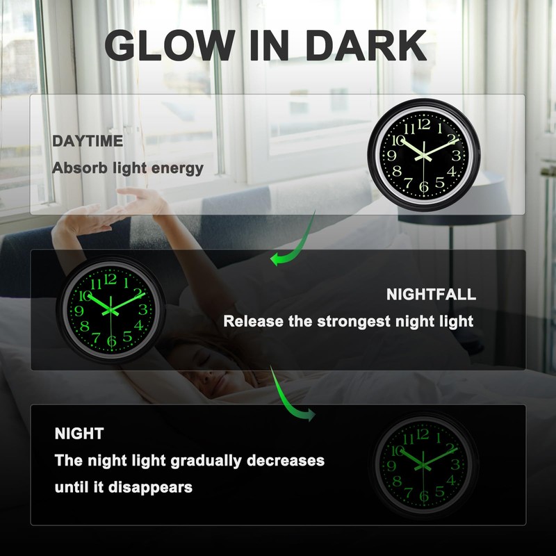 JoFomp Glow in The Dark Clock Wall Decor, 12 Inch
