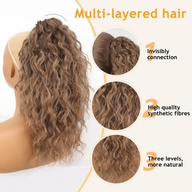 ORSUNCER Claw Clip Ponytail Extension 18" Curly Wavy Pony Tails Hair Extensions Layered Natural Looking Clip on Ponytails for Women Synthetic Hair Extensions (Omber Ash Brown)
