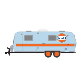 1971 Airstream Double-Axle Land Yacht Safari Custom Travel Trailer, Light Blue/Orange - Greenlight 34120B - 1/64 Scale Diecast Car