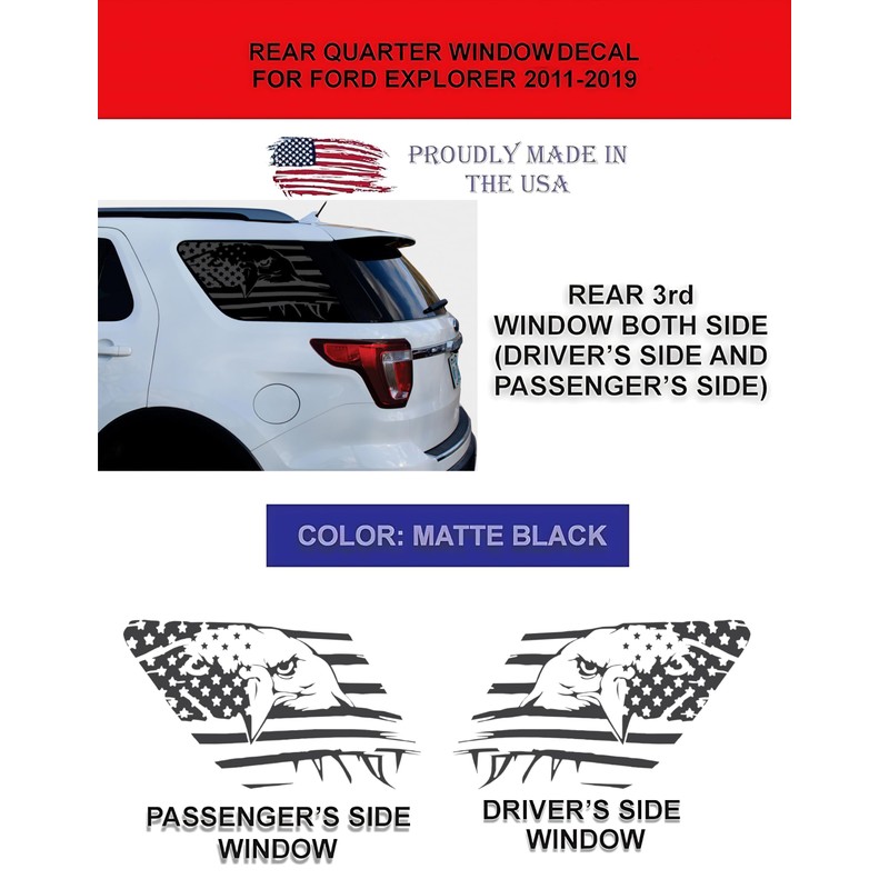 Compatible with Ford Explorer 2011-2019 | Precut American Flag Window