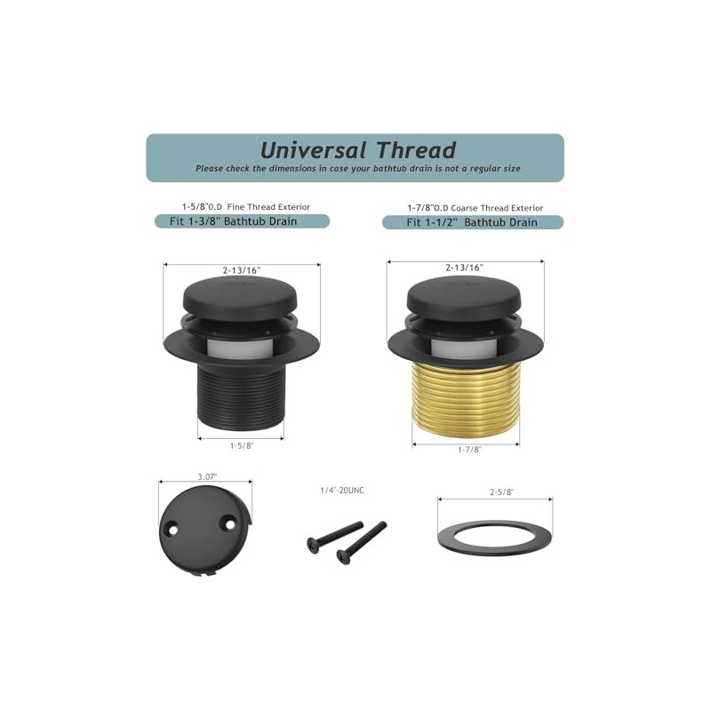 Tip-Toe Bathtub Drain Kit with Two-Hole Overflow Plate, Bath Tub