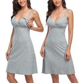 Vevarble Womens Maternity Dress Nursing Nightdress Pregnancy Breastfeeding Nightwear Hospital Gown Nightshirt Pyjamas-grey,s