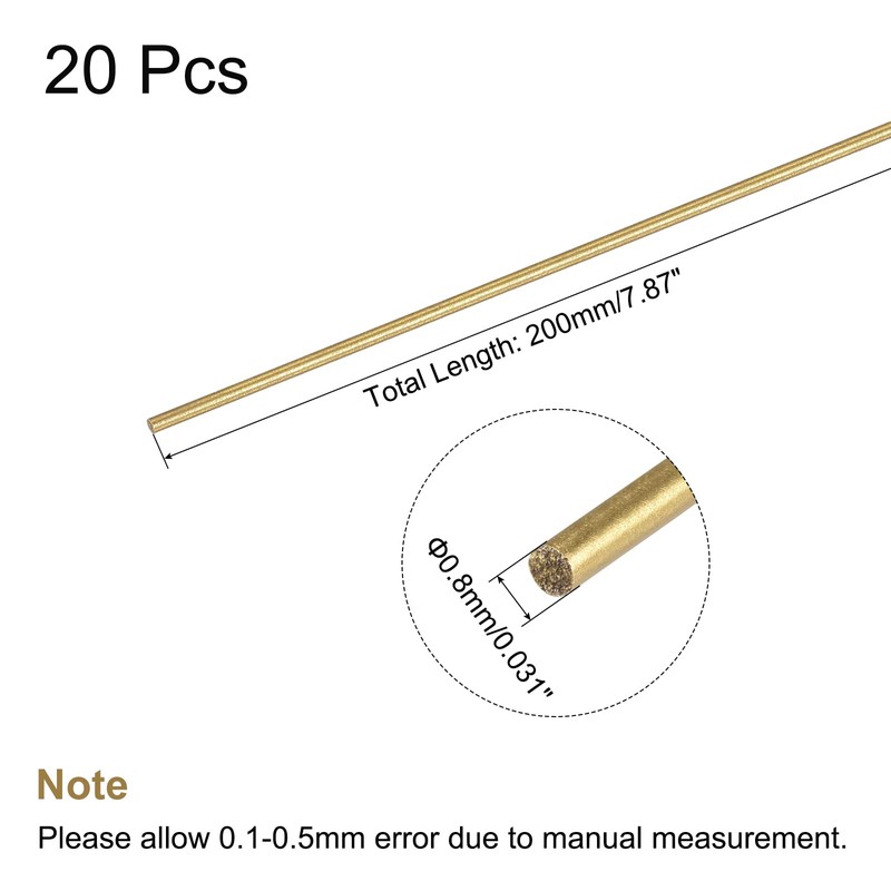 sourcing map Pack of 20 Brass Round Rods 0.8 mm