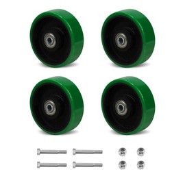 4" x 1.25" Caster Set of 4 Replacement Wheel, Polyurethane on Cast Iron, Ball Bearing-3/8" Bore, Heavy Duty Caster with 1500 lbs Capacity