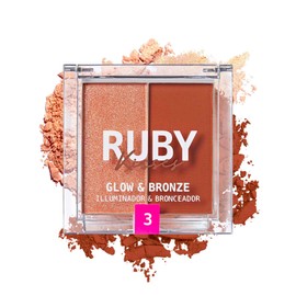 Ruby Kisses Glow & Bronze Highlighter/Bronzer Duo, 2 -in-1 Gel to Powder Illuminating Highlight + Silky Matte Bronzer, Contour & Sculpt for Luminous Sun Kissed Complexion (Tan, 0.34 Ounce)