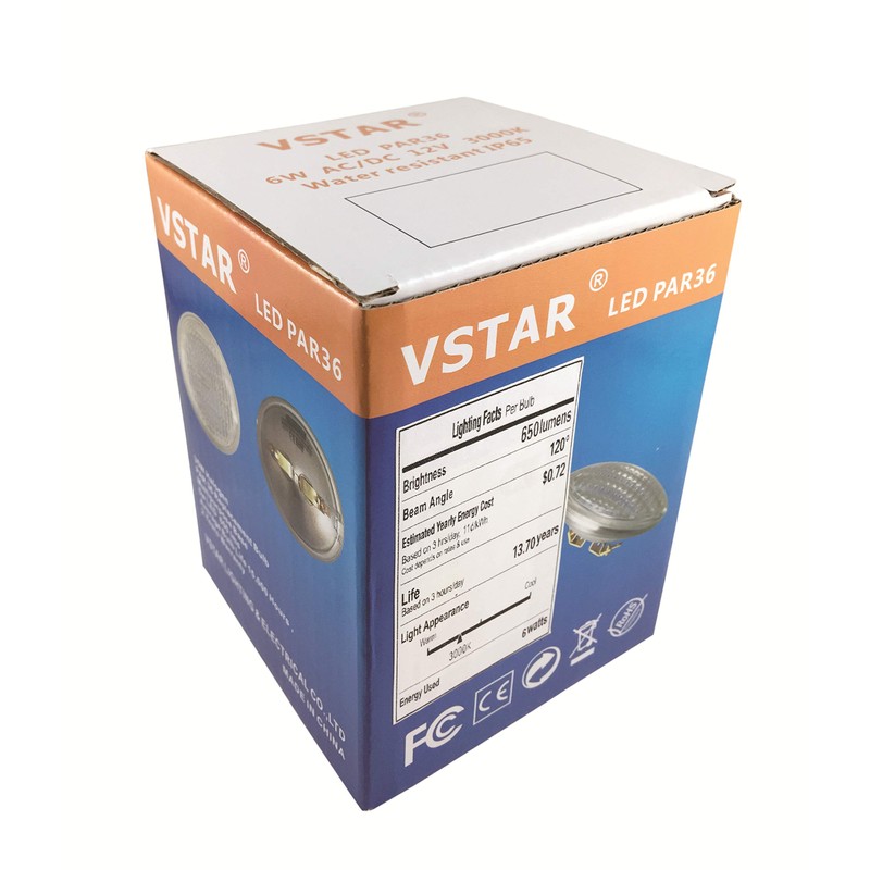 VSTAR LED PAR36 Bulb 6W 650-750lm(35W Halogen Equivalent),3000K Warm White,Water