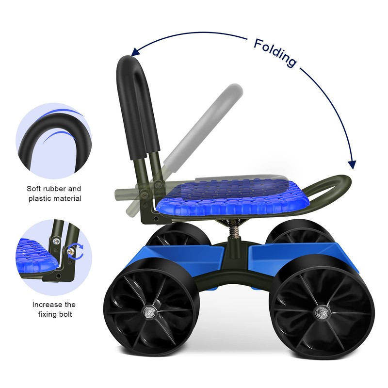 i Cover Garden Cart Rolling Stool with Four Wheels and