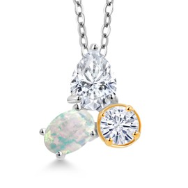 Gem Stone King 925 Sterling Silver and 10k Yellow Gold White Moissanite and White Simulated
