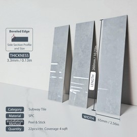 COLAMO Luxury 22PCS Grey Peel and Stick Backsplash Tile, Glossy Tiles Stick On Backsplash for Kitchen, Self Adhesive Brick Tiles for Bedroom, Bathroom, Fireplace, Accent Wall