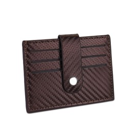 AfitLulu Credit Card Holder for Men, Carbon Fiber Neutral Card Holder Wallet with 6 Card Slots and Buckle, Ultra Thin Wallet for Coin and ID Cards (Coffee)