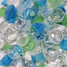 WeJe Glass Gems Sea Glass Chunks for Home Decor Art Craft Vase Filler Aquarium Gravel (2.5 LB Sea Glass Assortment)