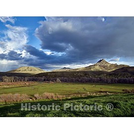 Historic Pictoric Photo - The Distant Squaw Mountain (The Peak to The Right) Looms Over The Ladder Livestock Ranch Near The Tiny Town of Savery, Wyoming- Fine Art Photo Reporduction 30in x 24in
