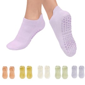 5Pair Women Pilates Socks Non-Slip with Grips for Yoga Barre Dance Soft Comfortable Breathable Sweat-Absorbing and Durable Sport Socks